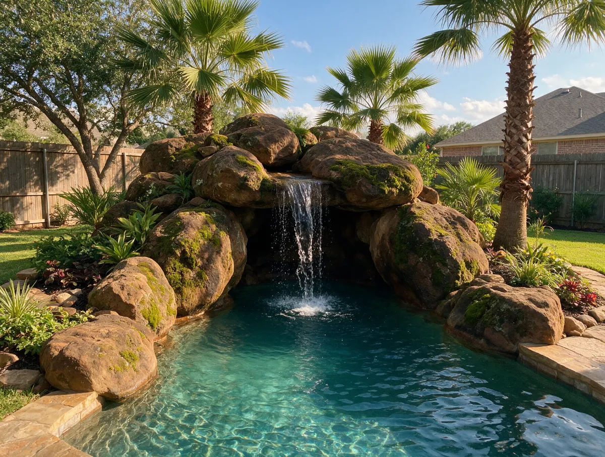 Natural rock grotto and waterfall pool